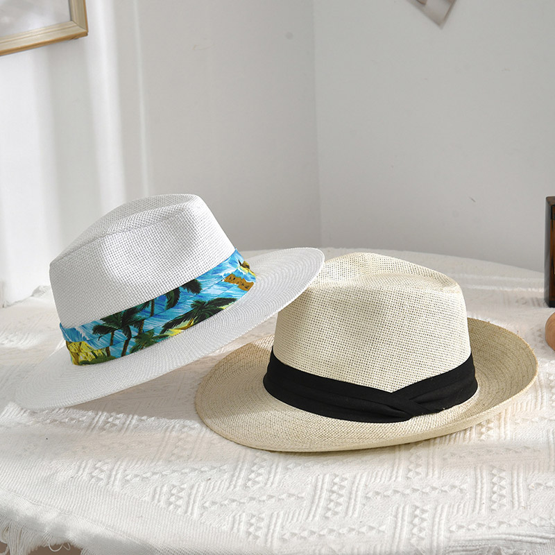 Conception personnalisée Sun Protect Chapeau de paille Fedora blanc