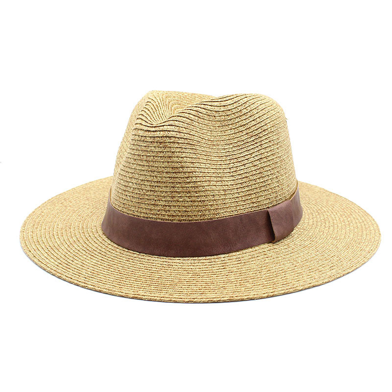 Chapeau de paille Fedora à large bord pour homme avec ruban personnalisé