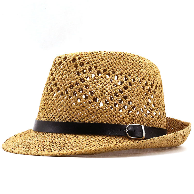 Fashion Beach Outdoor Chapeau Trilby en paille tissé à la main pour homme