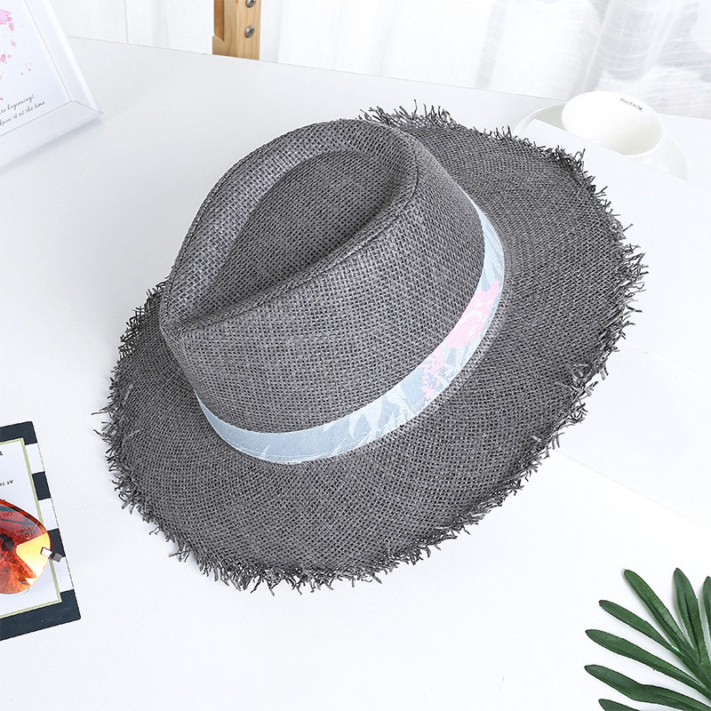 Chapeau Fedora en Paille Gris Foncé Bord Frange pour Homme