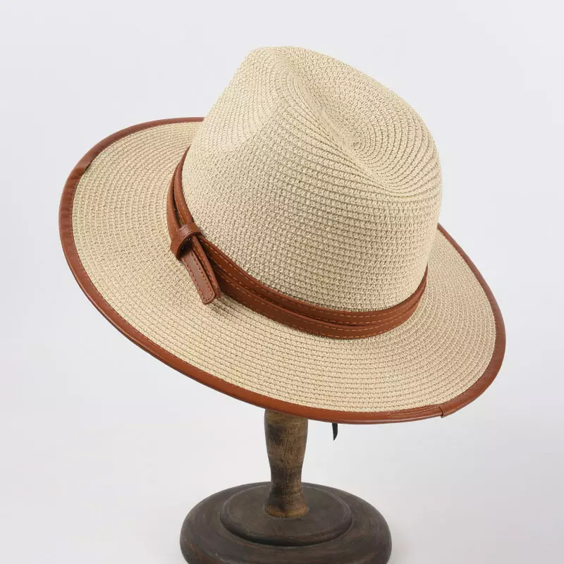 Chapeau de paille panama avec bande en cuir pour homme