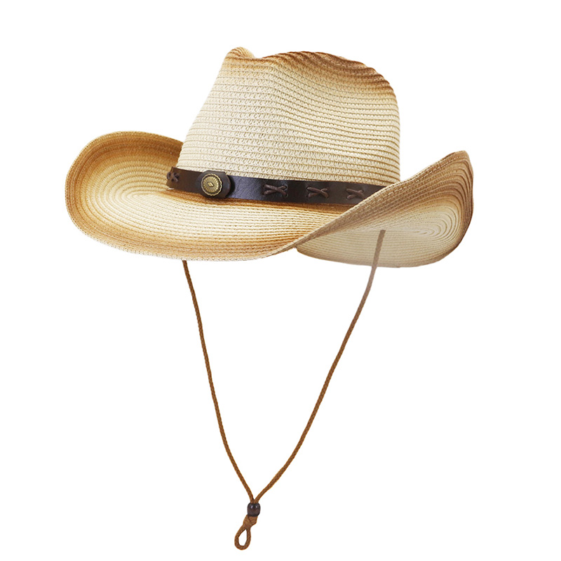 Chapeau de cowboy en paille avec ceinture en cuir