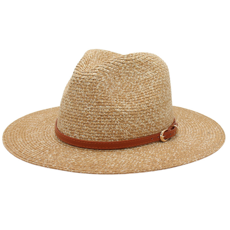 Chapeau de plage Fedora pour homme tissé en paille de couleur mélangée