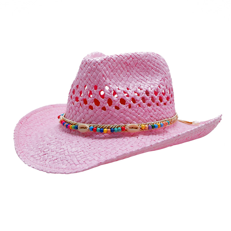 Chapeau de paille de cow-boy rose