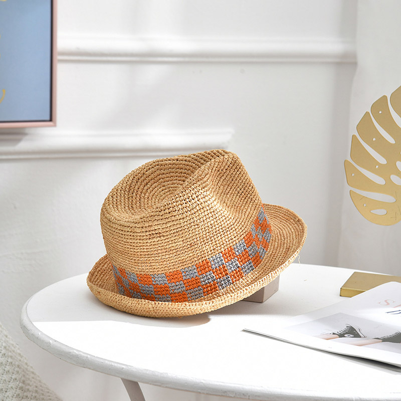 Chapeau de paille Fedora au crochet en raphia