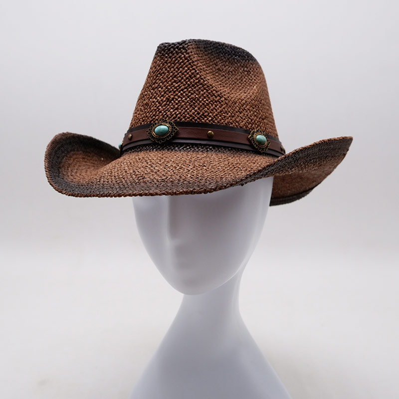 Bande de Cuir Turquoise Chapeaux de Cowboy en Paille Marron